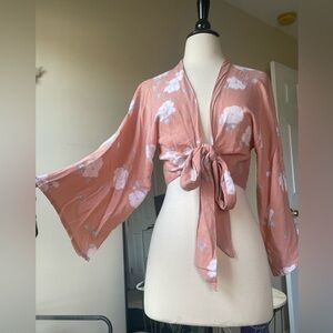 Blue Life Cropped Tie Front Boho Top Size S